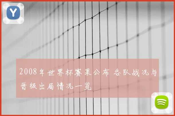 2008年世界杯赛果公布 各队战况与晋级出局情况一览